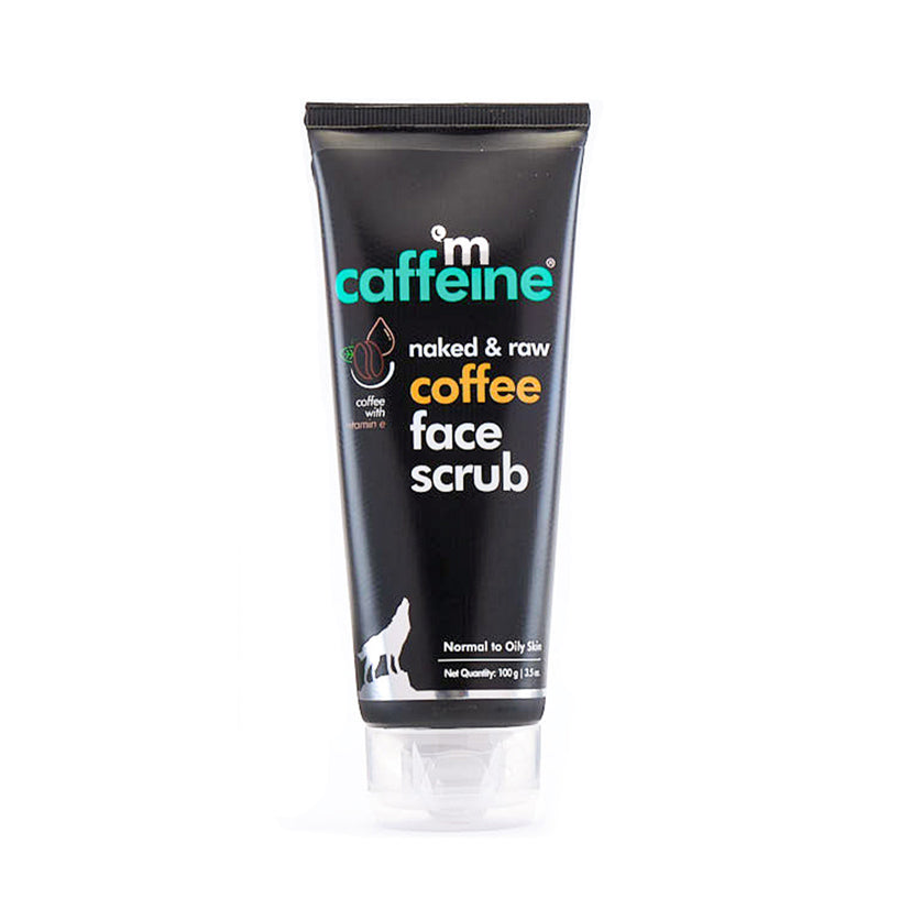 mCaffeine Coffee Face Scrub 100 g - coffee with vitamin E - black tube on a plain white background