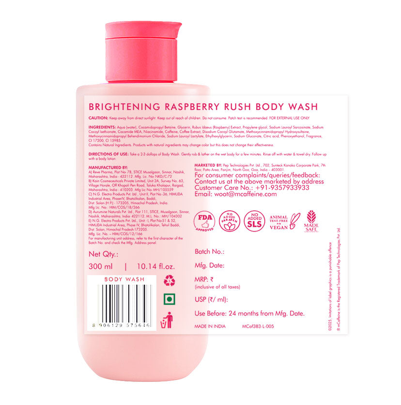 Brightening Body Wash | 5% Niacinamide & Raspberry Extracts (300ml)