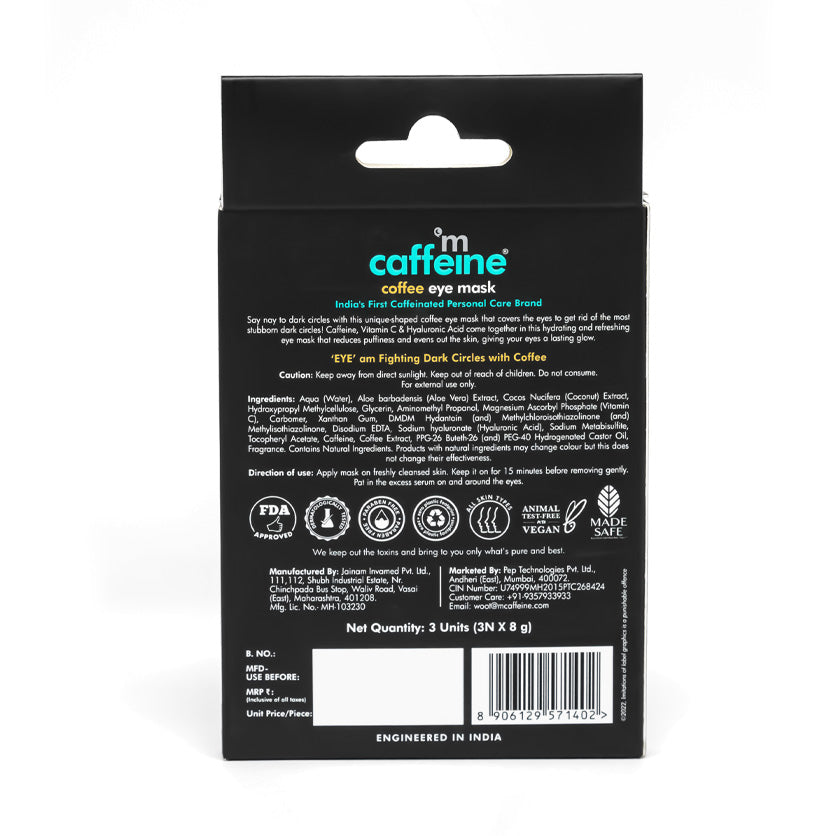 Coffee Eye Mask for Dark Circles with Vitamin C & Caffeine - 2x Hydration - 8g | Pack of 3