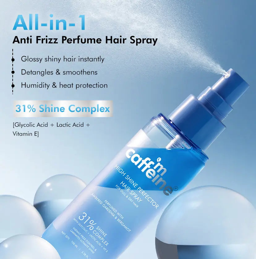 mCaffeine High Shine Perfector Hair Spray 100 ml - all-in-one panel for glossy hair, detangling and humidity protection