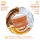 mCaffeine Caramel Eclairs Coffee Body Scrub 175 g - ingredient wheel for coffee particles, niacinamide with AHAs and panthenol with cocoa butter
