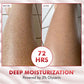 mCaffeine 11% AHA BHA Strawberry Body Lotion 200 ml - before and after leg comparison with the 72-hour moisturisation callout
