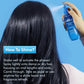 mCaffeine High Shine Perfector Hair Spray 100 ml - usage panel with the spray being misted over long dark hair