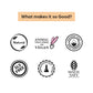 mCaffeine certification badges: natural, PETA vegan, paraben free, SLS free, dermatologically tested, Made Safe