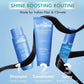mCaffeine High Shine hair routine - glossing shampoo, intensifier conditioner and perfector hair spray as a three-step shine routine
