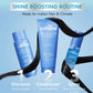 mCaffeine High Shine hair routine - glossing shampoo, intensifier conditioner and perfector hair spray as a three-step shine routine