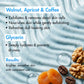 mCaffeine By The Blues Brightening Body Scrub 175 g - ingredient panel for walnut, apricot, coffee and glycerin with the raw ingredients