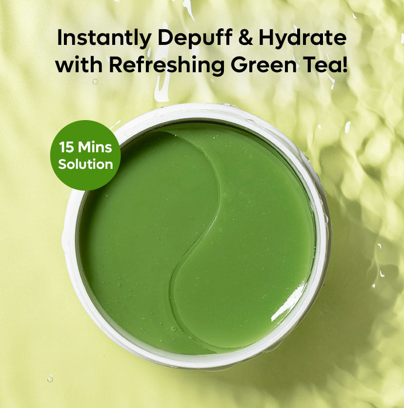 Green Tea Hydrogel Under Eye Patches for Fine Lines | 1% Caffeine Depuffs - 30 pairs