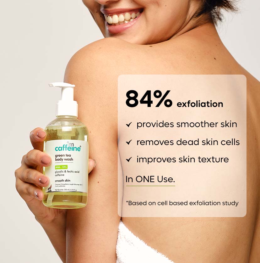 Green Tea & 10% AHA Body Wash for Rough & Bumpy Skin| Prevents Strawberry Skin - 200 ml