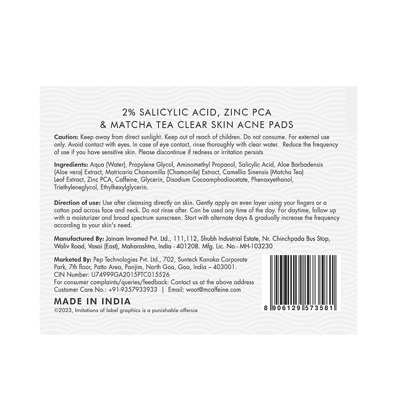 2% Salicylic Acid Serum Clear Skin Acne Pads with Matcha Tea - 40 N (x1)