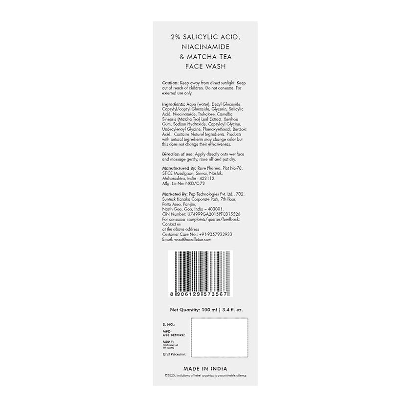 2% Salicylic Acid Niacinamide & Matcha Tea Face Wash - 100 ml