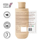 mCaffeine Caramel Crunch Exfoliating Body Wash 300 ml - back label with ingredients alongside PETA vegan, silicone free and paraben free badges