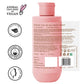 mCaffeine Guava Tini De-Tan Body Wash 300 ml - back label with ingredients alongside PETA vegan, silicone free and paraben free badges