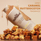 mCaffeine Caramel Crunch Exfoliating Body Wash 300 ml - caramel butterscotch fragrance visual with caramel pouring over popcorn