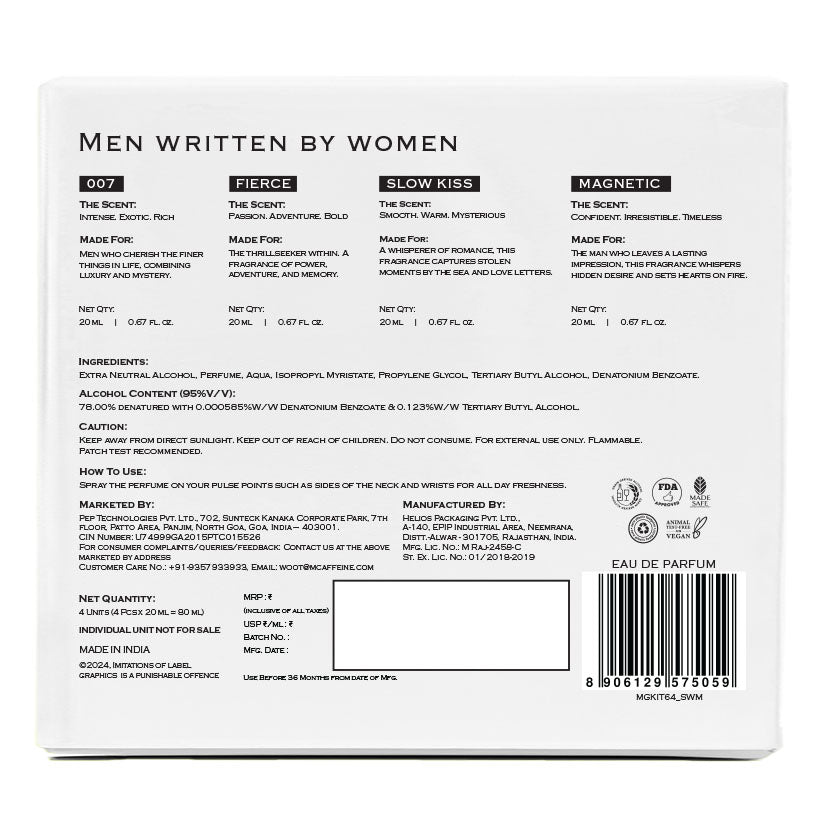 Perfume Gift Set for Men Curated by Women - 20 ml x 4