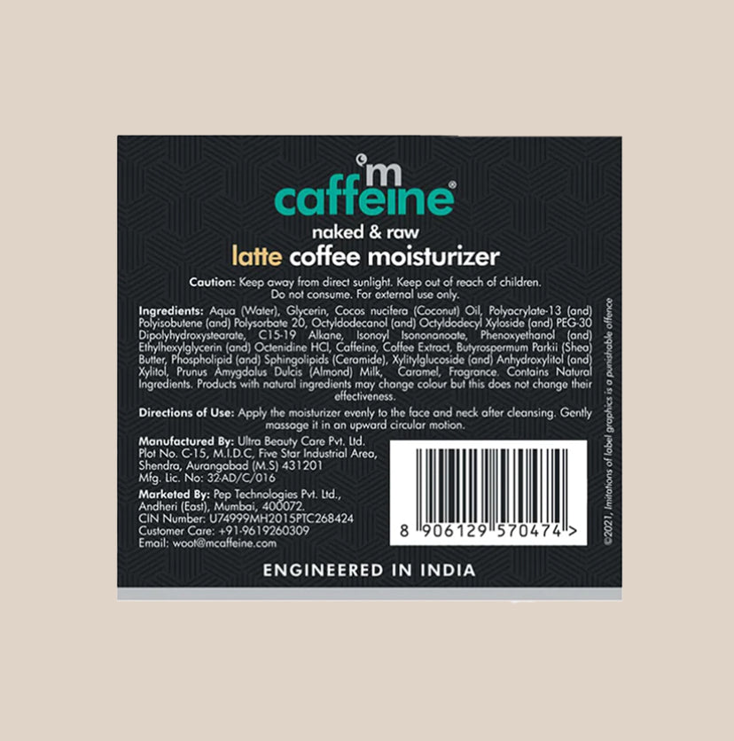 Latte Coffee Face Moisturizer with Shea Butter - Ceramide - Almond Milk - 50 ml