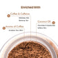mCaffeine Coffee Body Scrub 100 g - enriched with coffee, caffeine and coconut oil - ingredient panel over an open jar of scrub