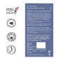 mCaffeine By the Blues Perfume Body Lotion 300 ml - back label with ingredients alongside PETA vegan, silicone free and paraben free badges