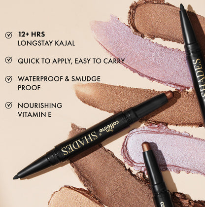 Duo-Verse 2-in-1 Kajal + Eyeshadow - Espresso Brown & Black Magic, 1g & 0.25g