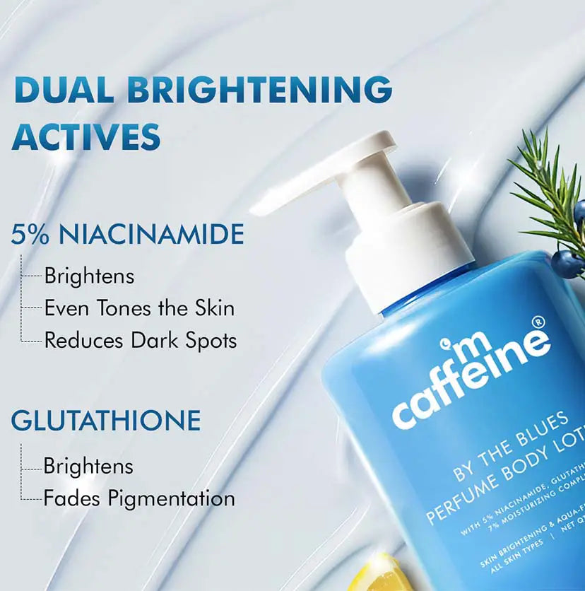 mCaffeine By the Blues Perfume Body Lotion 300 ml - dual brightening actives panel for 5% niacinamide and glutathione