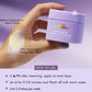 mCaffeine Super Glow Flash Facial Mask 50 gm - hand holding the jar with before and after application swatches and usage steps