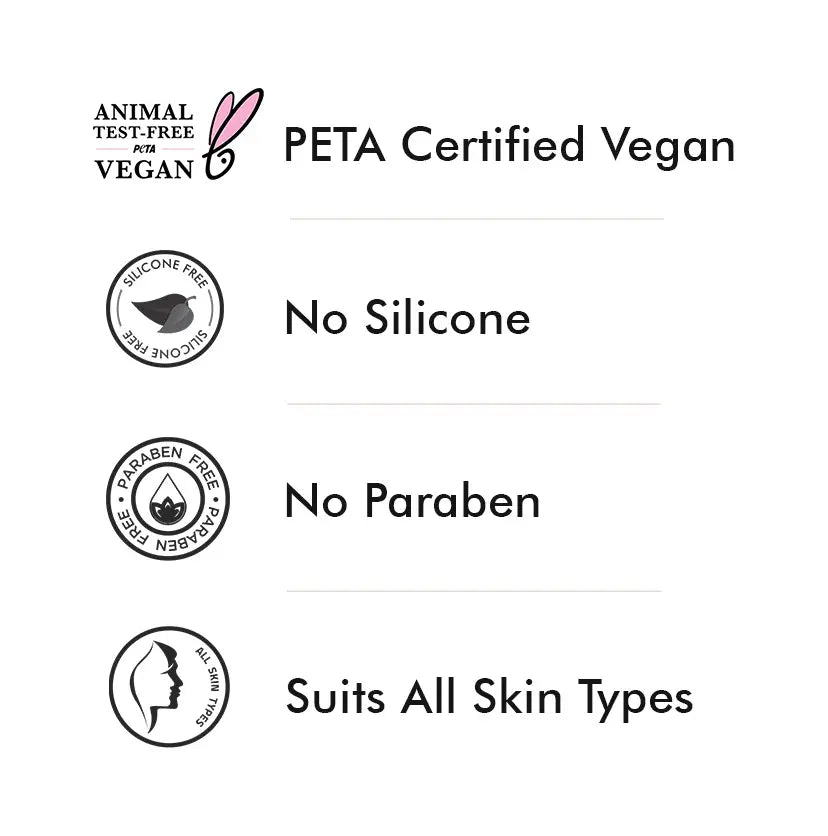 mCaffeine Super Glow Flash Facial Mask 50 gm - PETA vegan, silicone free and paraben free certification badges