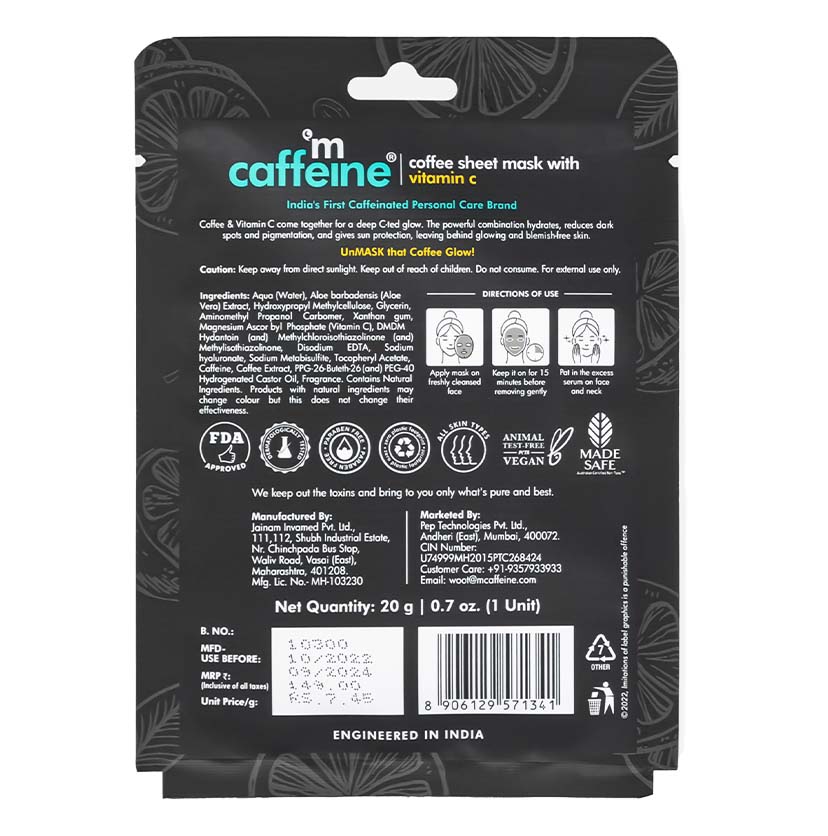 Coffee Sheet Masks  - Pack of 3 | Vitamin C | Hyaluronic Acid | Coconut Water