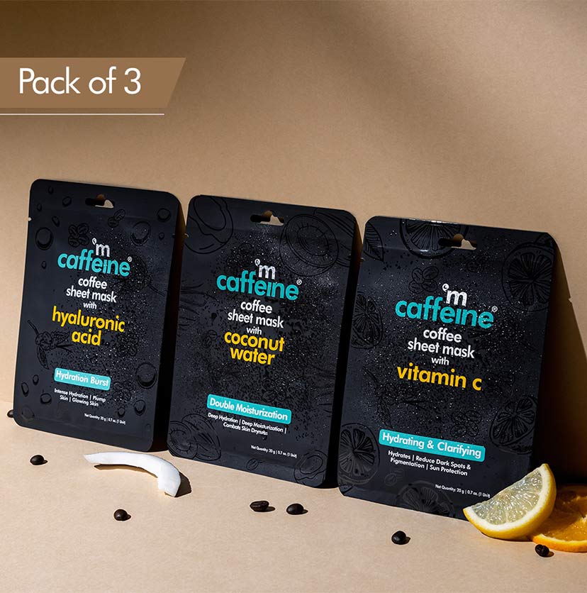 Coffee Sheet Masks  - Pack of 3 | Vitamin C | Hyaluronic Acid | Coconut Water