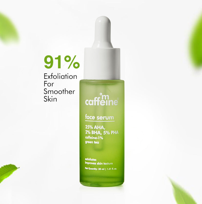 Green Tea & 25% AHA, 2% BHA, 5% PHA Face Serum - Gentle Peel for Improved Skin Texture - 30 ml