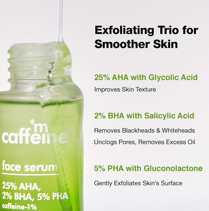 Green Tea & 25% AHA, 2% BHA, 5% PHA Face Serum - Gentle Peel for Improved Skin Texture - 30 ml