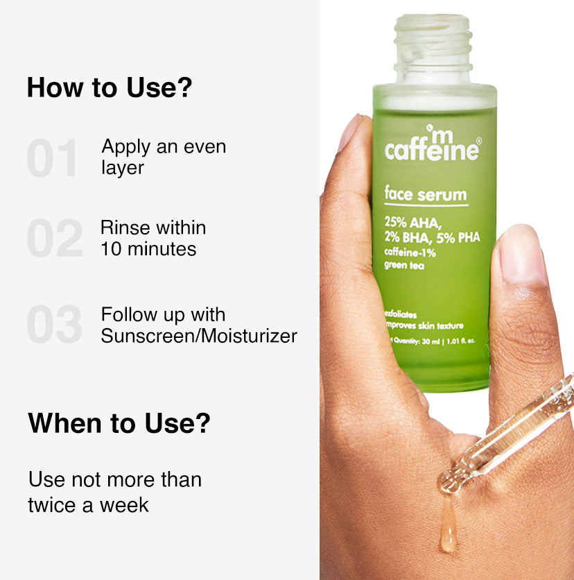 Green Tea & 25% AHA, 2% BHA, 5% PHA Face Serum - Gentle Peel for Improved Skin Texture - 30 ml