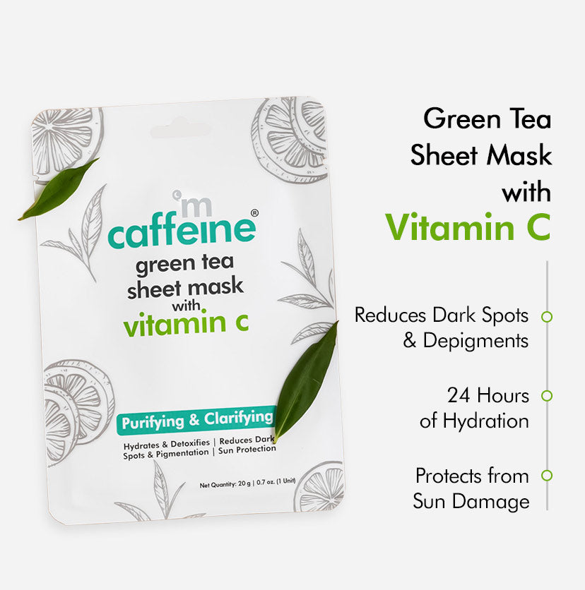 Green Tea Sheet Masks - Pack of 3 | Vitamin C | Niacinamide | Fruit AHA Mix