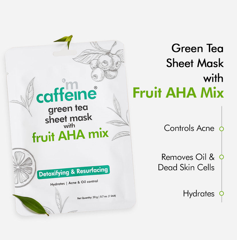 Green Tea Sheet Masks - Pack of 3 | Vitamin C | Niacinamide | Fruit AHA Mix